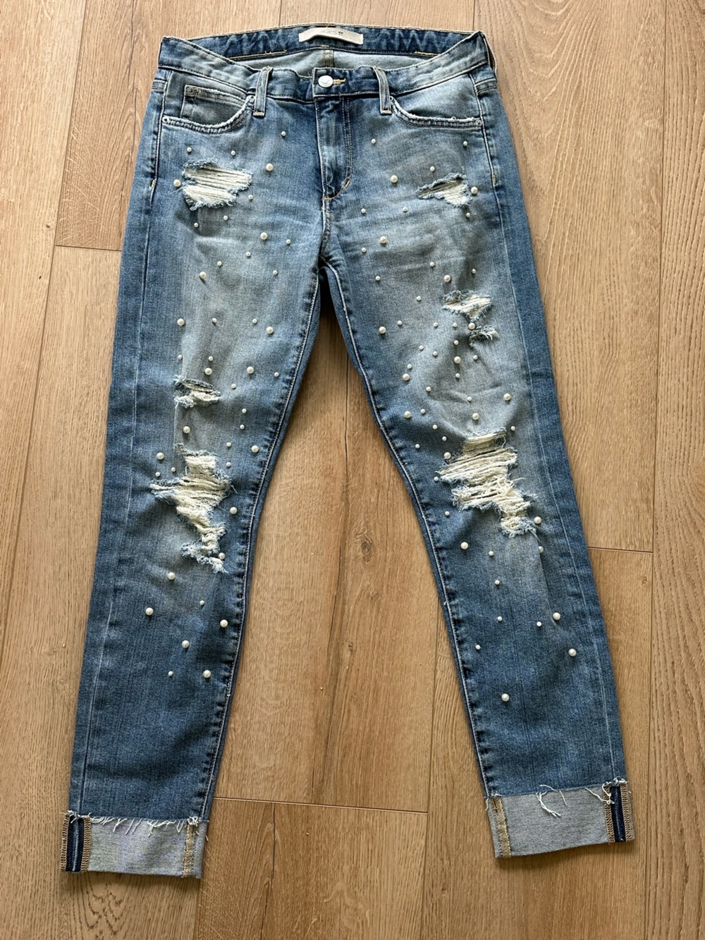 Joe's Jeans Blue Skinny Jeans with Pearl Accents